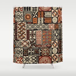 Hawaiian style tapa tribal fabric abstract patchwork vintage vintage pattern Shower Curtain