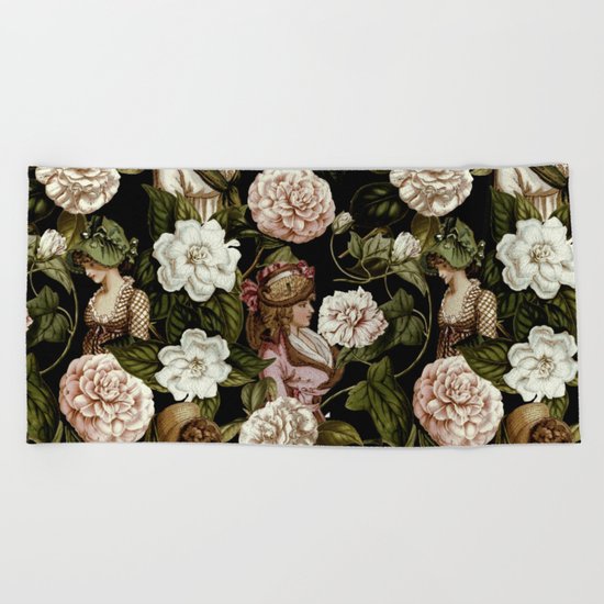 Vintage Botanical Flower Lady Pattern Beach Towel