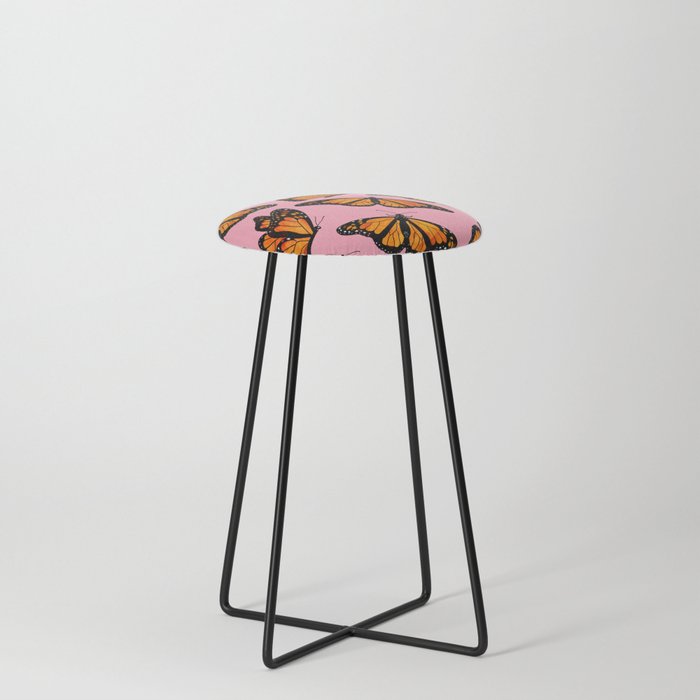 Monarch Butterfly Pattern-Pink Counter Stool