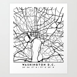 WASHINGTON DC BLACK CITY STREET MAP ART Art Print