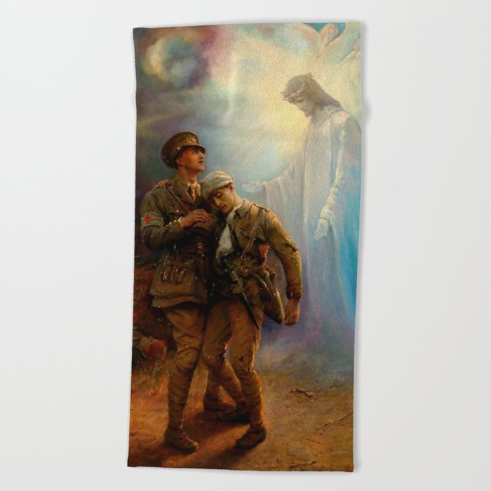 “White Comrade” Angel Art by George Swinstead Beach Towel