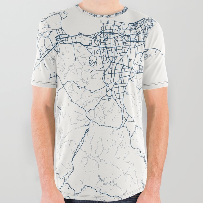 Fukuoka - Japan - Authentic Map Illustration All Over Graphic Tee