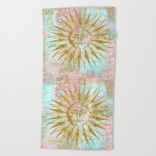 Golden Sun elegant vintage pattern Beach Towel