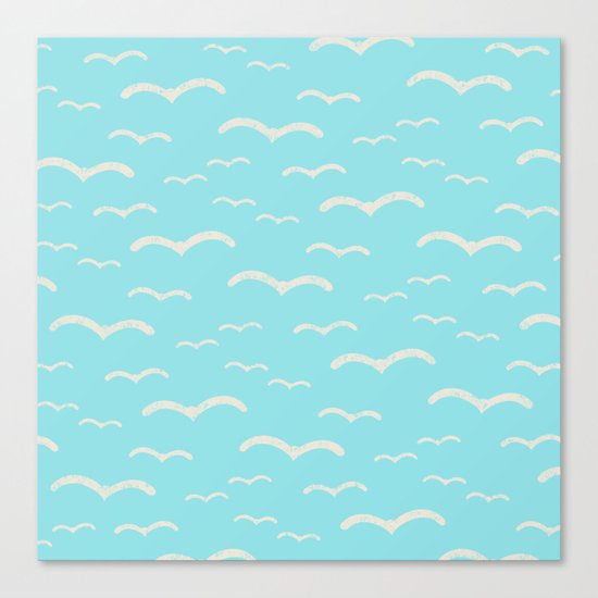 Beach Series Aqua- Sea Gulls Birds in the blue Sky Canvas Print