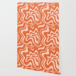 Retro Liquid Swirl Abstract Pattern in Orange and Pale Blush Pink Wallpaper