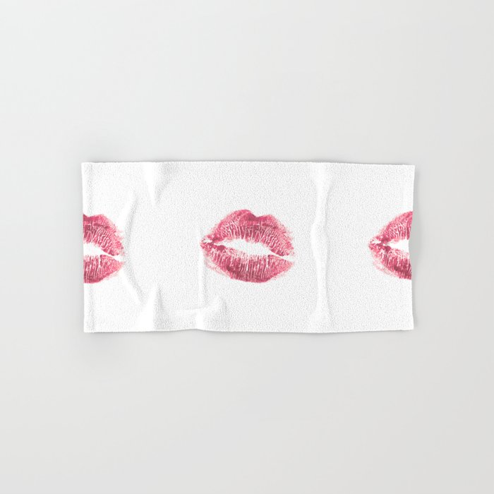 Beautiful realistic pink lips kiss isolated on white background. Lipstick mark.  Hand & Bath Towel