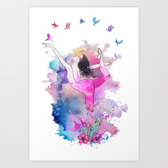 Ballerina with birds Art Print