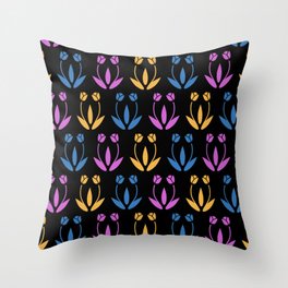 Blue, Pink and Yellow Tulips in the Night Edit Throw Pillow