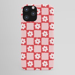Retro Daisy Flower Checker in Red iPhone Case