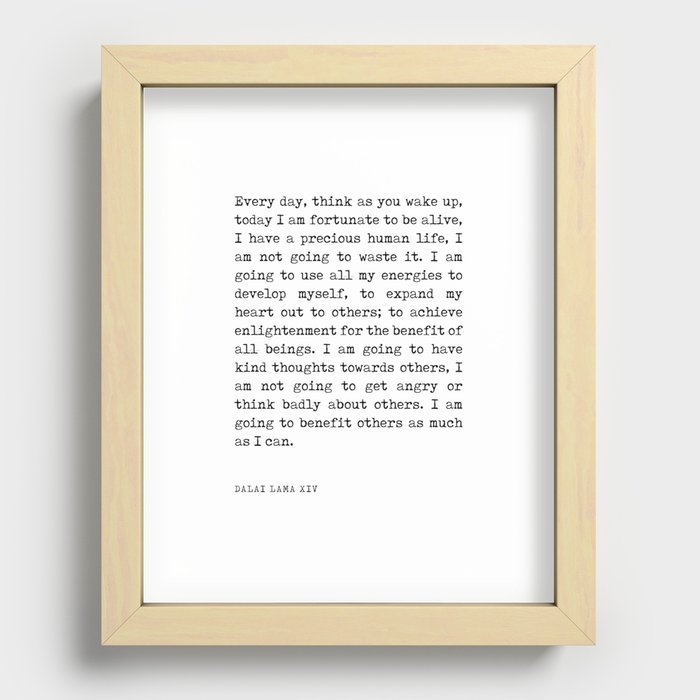 Think as you wake up - Dalai Lama Quote - Literature - Typewriter Print Recessed Framed Print