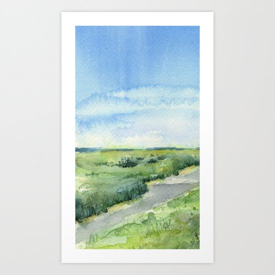 Sky and Grass Landscape Watercolor Art Print