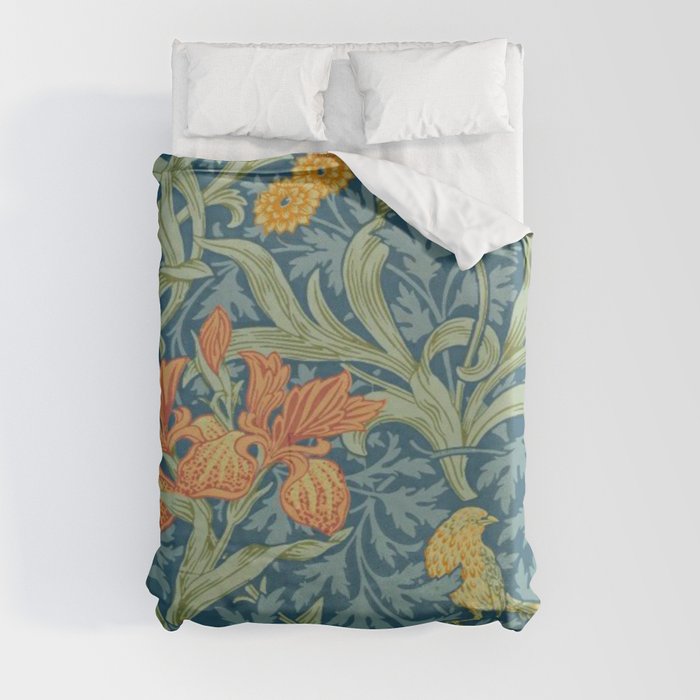 William Morris iris floral and birds  Duvet Cover