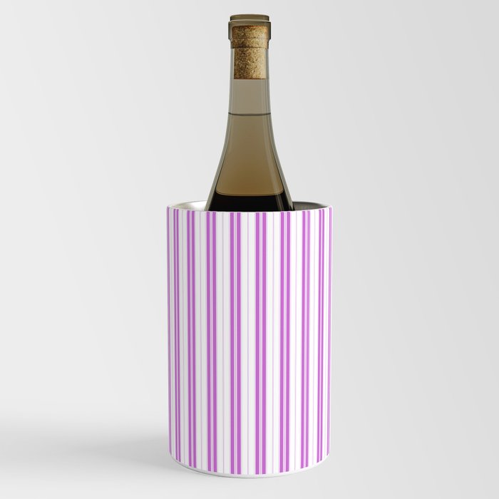 Magenta Pink and White Narrow Vintage Provincial French Chateau Ticking Stripe Wine Chiller