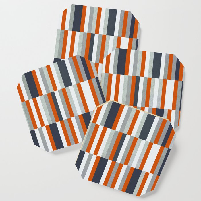 Orange, Navy Blue, Gray / Grey Stripes, Abstract Nautical Maritime Design by Coaster