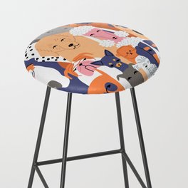 Funny diverse dog crowd character cartoon background Bar Stool