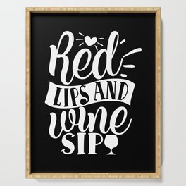 Red Lips And Wine Sip Serving Tray