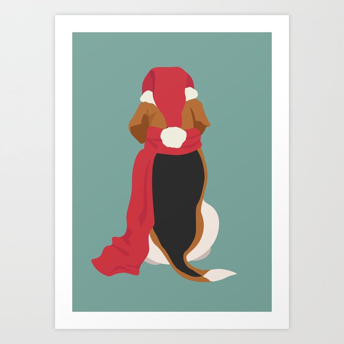 Christmas Beagle Back Art Print