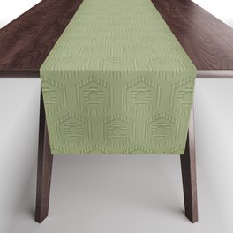 Olive Green Abstract Hexagon Geometric  Table Runner