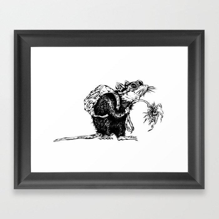 Rat with Flower #3, travel rat Framed Art Print