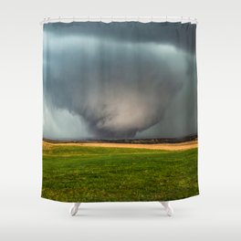 Roaming the Earth - Tornado Rumbles Over Plains Landscape on Spring Day in Kansas Shower Curtain