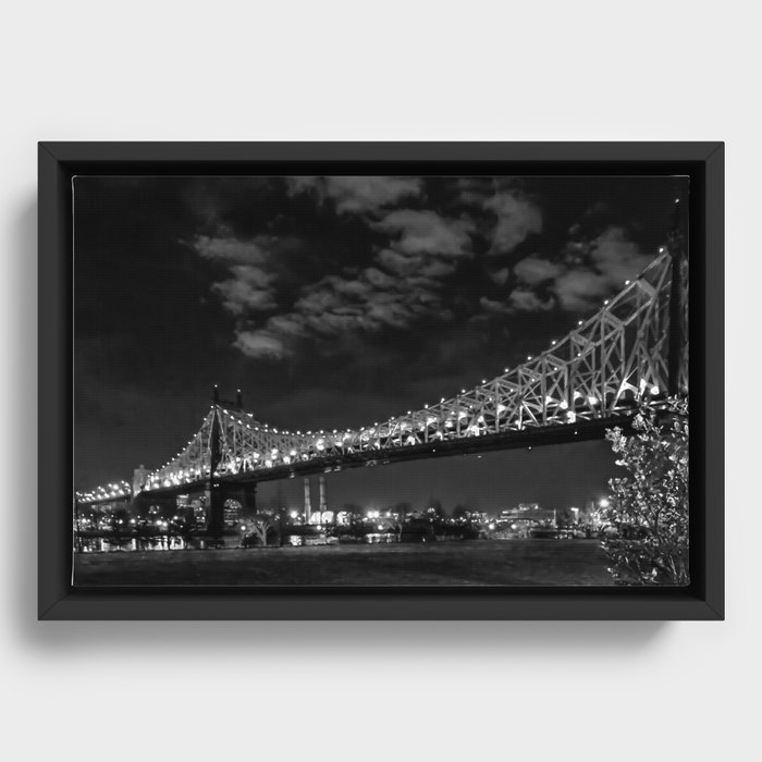 Queensborough Bridge at night. Black and white photography Framed Canvas
