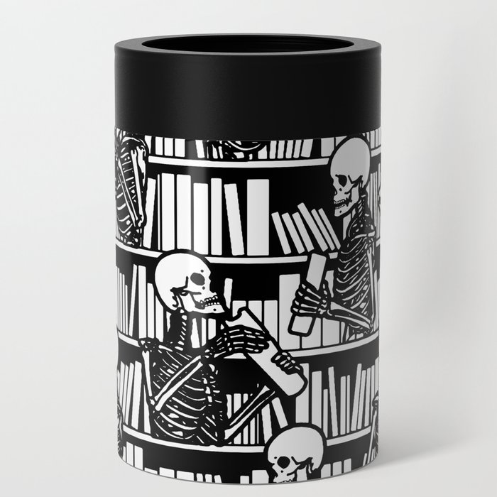 Bookish Public Library Skeleton Goth Librarian Books Pattern Can Cooler