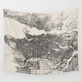 Canada, Vancouver Map - Black & White Wall Tapestry