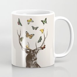 The Stag and Butterflies | Deer and Butterflies | Vintage Stag | Vintage Deer | Antlers | Woodland | Coffee Mug