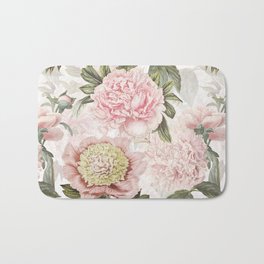 Vintage & Shabby Chic - Antique Pink Peony Flowers Garden Bath Mat | Peonies, Flowers, Exotic, Roses, Hygge, Springflowers, Flower, Painting, Watercolor, Botanical 