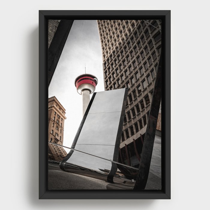 Reflection of the Calgary Tower Framed Canvas