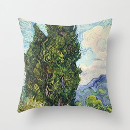 Impressionist Painting Cypresses (1889) by Vincent Van Gogh Throw Pillow