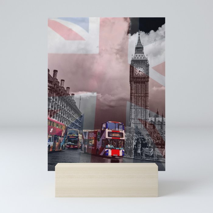 Union Jack Big Ben and London buses Mini Art Print