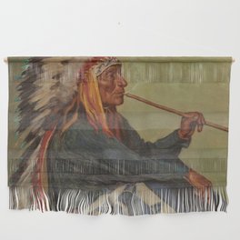 Chief Flat Iron smoking peace pipe Sioux First Nations American Indian portrait painting by Joseph Henry Sharp Wall Hanging