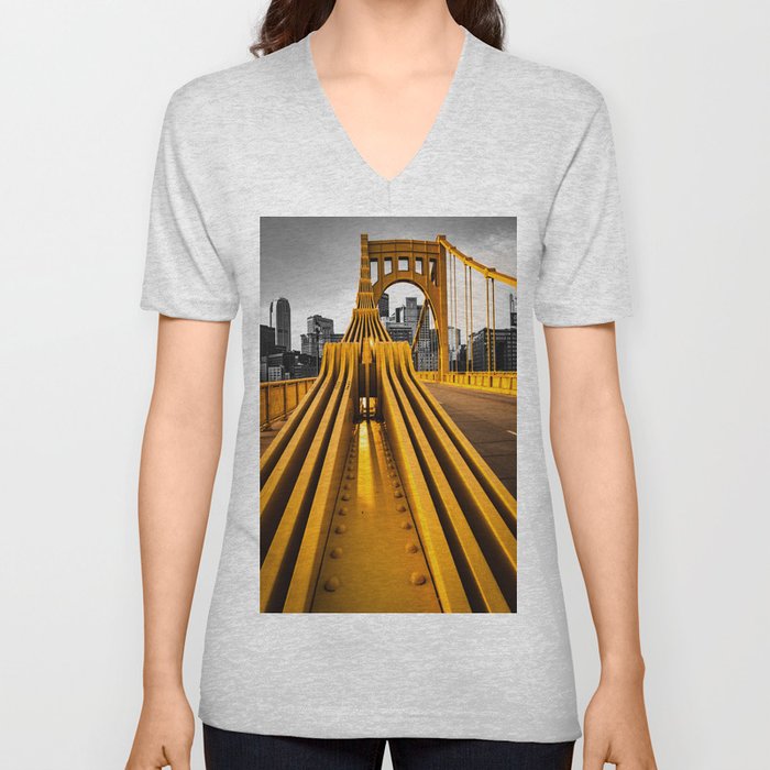Pittsburgh Pennsylvania City Skyline Bridge Photography Print V Neck T Shirt