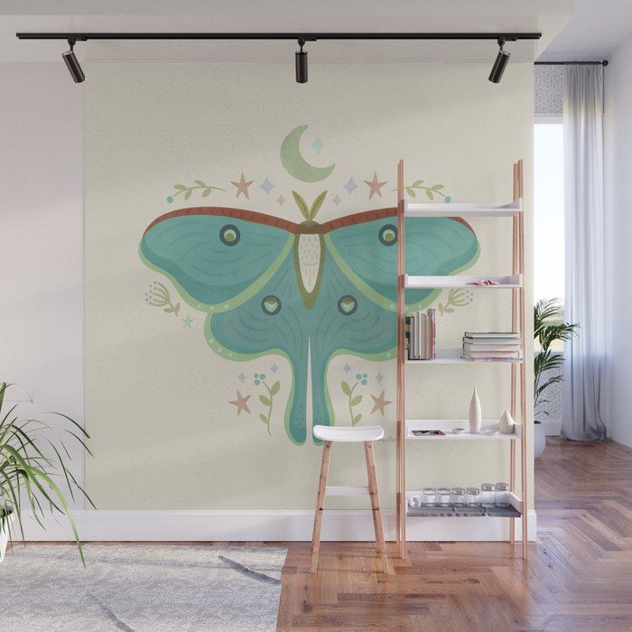 Luna Moth with Moon and Stars Wall Mural