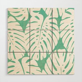Tropical Monstera Leaf Pattern in turquoise Wood Wall Art