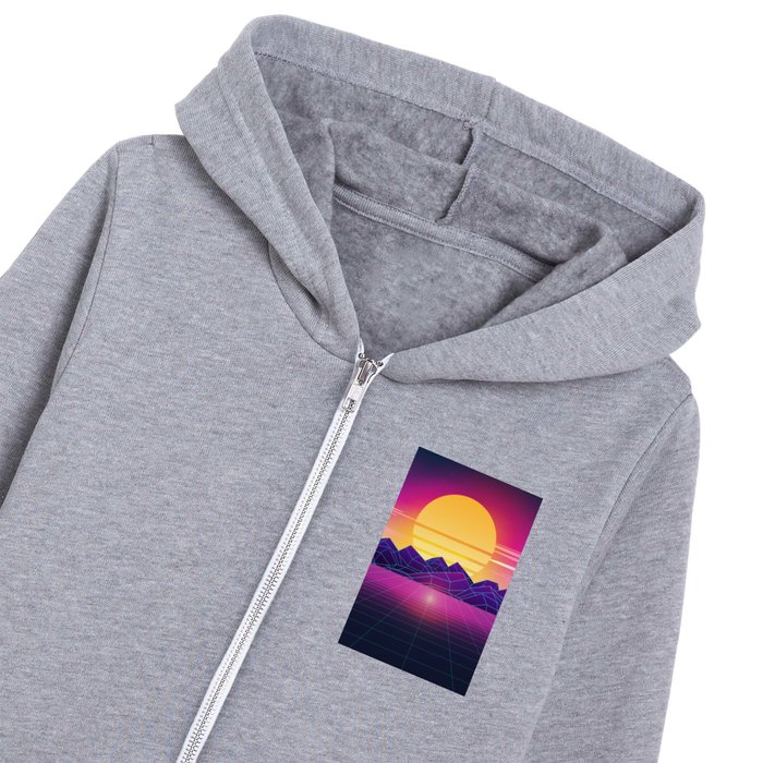 80s Sunset at the beach retrowave Kids Zip Hoodie