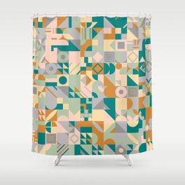 Orange, Green, Yellow Retro Minimalist Geometric Design Gift Pattern Art Print Shower Curtain