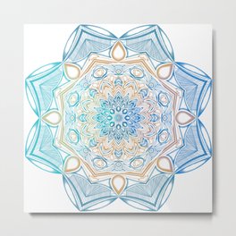 Blue Gold Mandala Metal Print