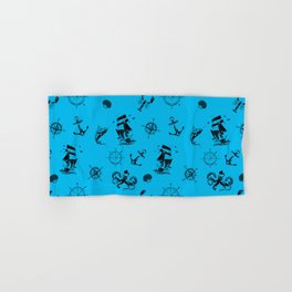 Turquoise And Black Silhouettes Of Vintage Nautical Pattern Hand & Bath Towel