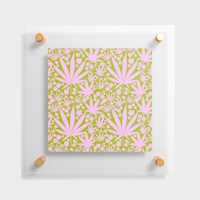 Mid-Mod Pink And Green Cannabis And Flowers Floating Acrylic Print
