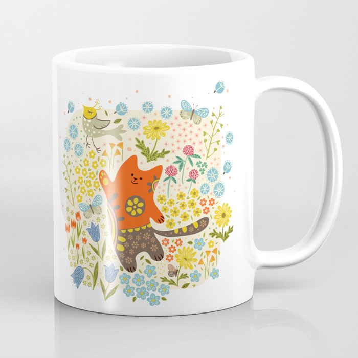 Cat and a bird. Coffee Mug