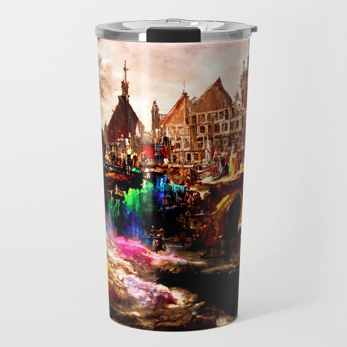 Medieval Town in a Fantasy Colorful World Travel Mug