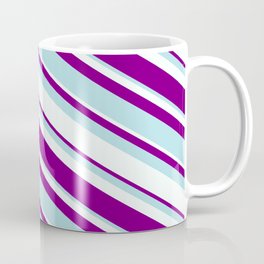 [ Thumbnail: Purple, Powder Blue, and Mint Cream Colored Lined/Striped Pattern Coffee Mug ]