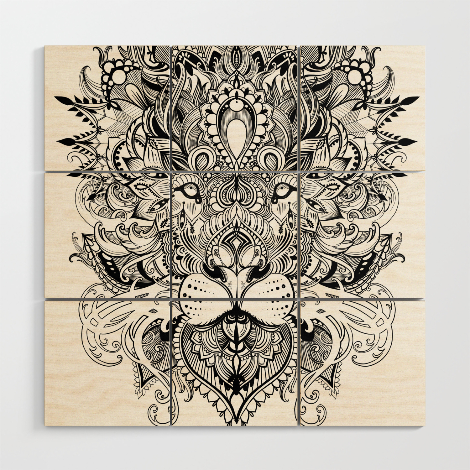 Black And White Geometric Pattern Mandala Lion Face Wood Wall Art By Sarachnid Society6