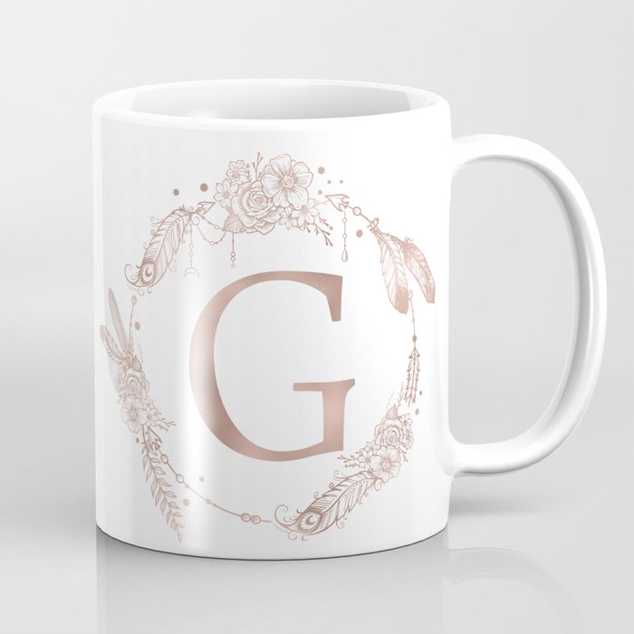 Letter G Rose Gold Pink Initial Monogram Coffee Mug