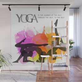 Yoga and meditation watercolor quotes in warm scheme- Yoga is the journey of the self	 Wall Mural