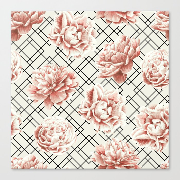 Simply Mod Diamond Roses in Cream and Black Canvas Print