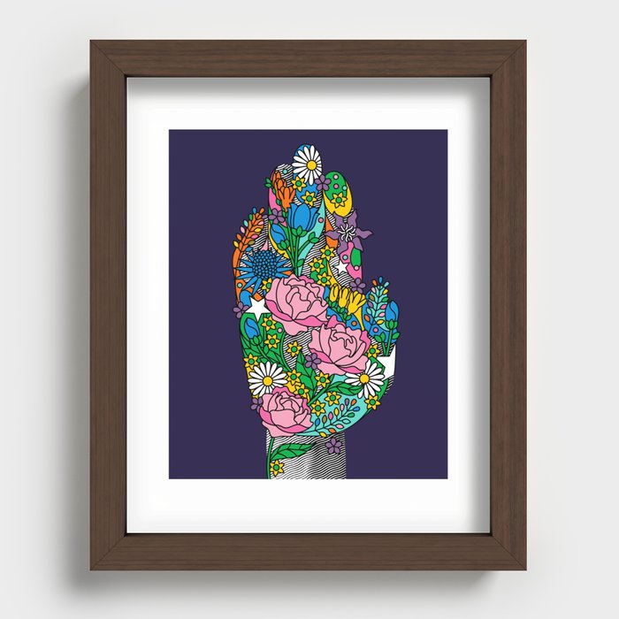 Classic Dark Floral Botanical Hand Connect With Nature Gardener Flowers Garden Recessed Framed Print