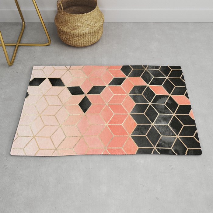 Black And Coral Cubes Rug